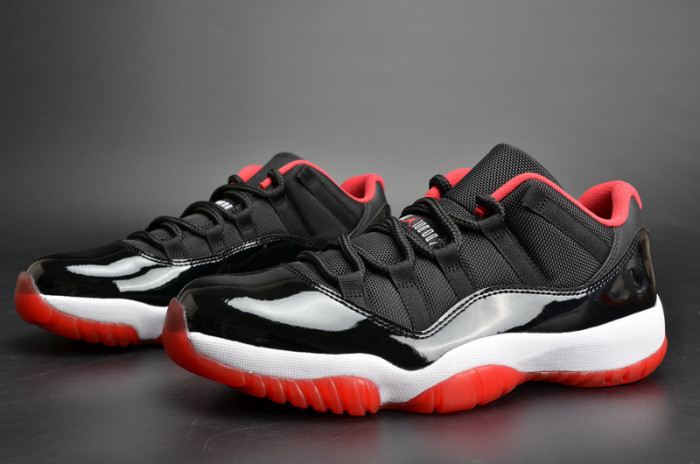 air jordan 11 retro low "bred" black/ red mens 528895-012