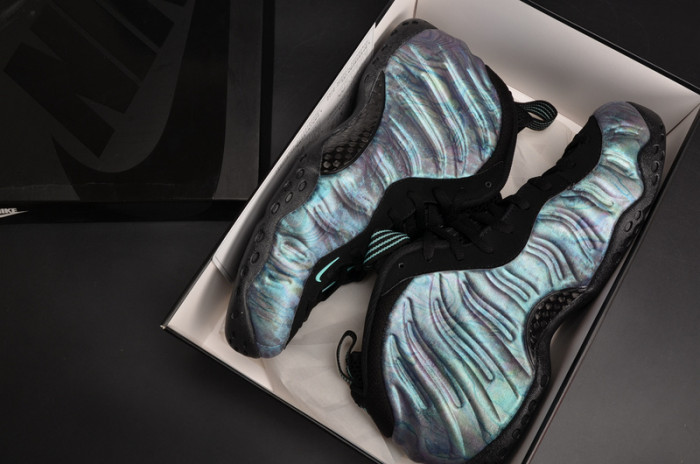 nike air foamposite one prm “abalone” black/aurora green mens 575420-009